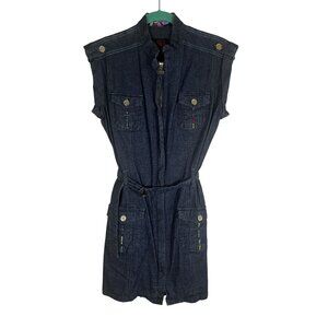 Y2K Denim Jean Mini Dress Blue M Grunge Skater Western Boho Vintage Belted 90s